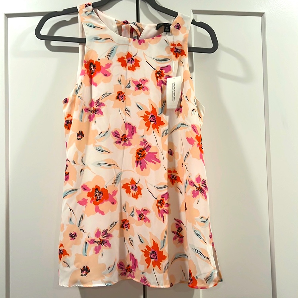 Banana Republic Tie Back Blouse Tank White Floral XS NWT